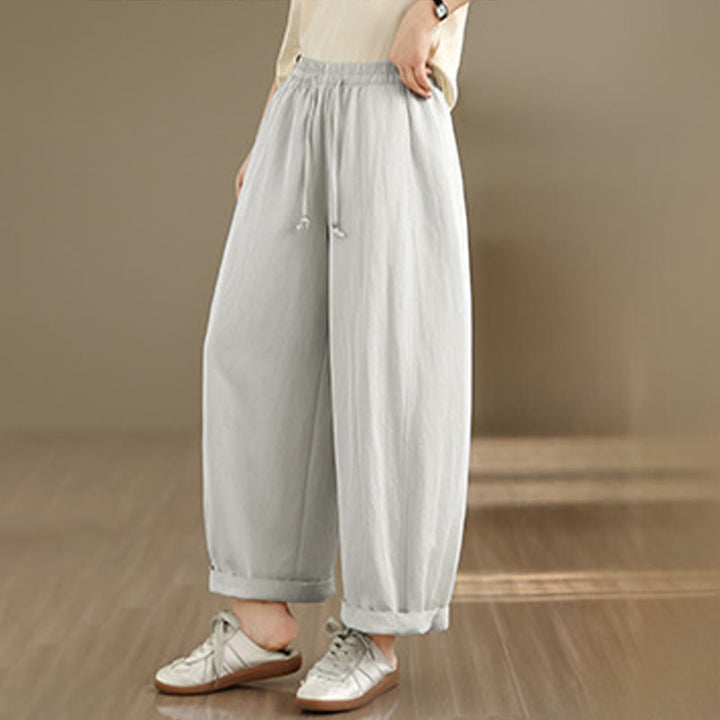 Buddha Stones Summer Casual Drawstring Solid Cropped Pants Women's Wide Leg Pants With Pockets - image 24