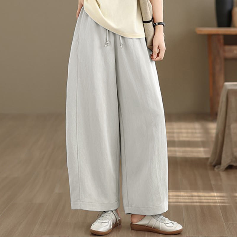 Buddha Stones Summer Casual Drawstring Solid Cropped Pants Women's Wide Leg Pants With Pockets - image 28