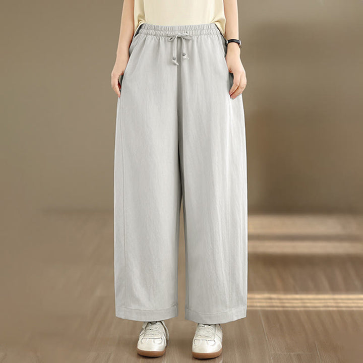 Buddha Stones Summer Casual Drawstring Solid Cropped Pants Women's Wide Leg Pants With Pockets - image 27