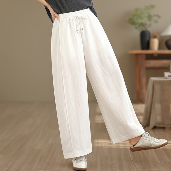 Buddha Stones Summer Casual Drawstring Solid Cropped Pants Women's Wide Leg Pants With Pockets - image 6