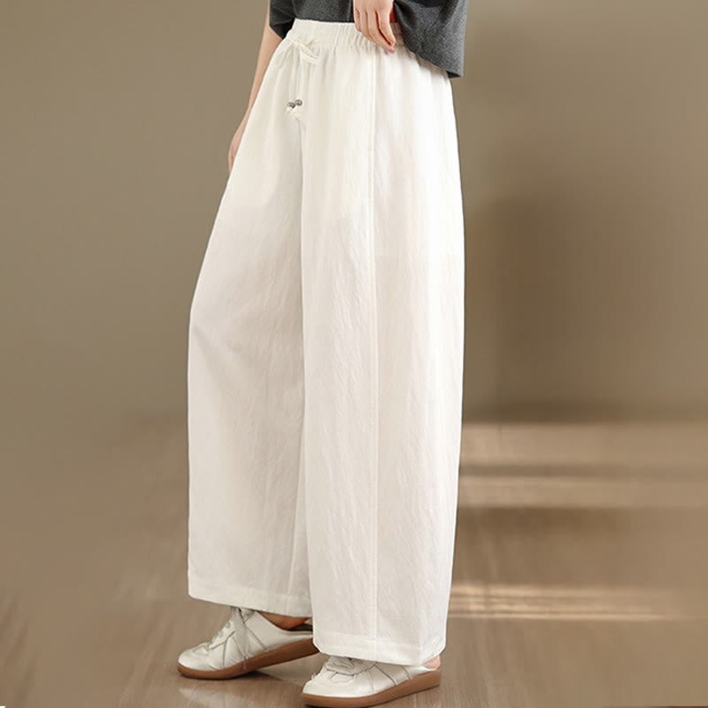 Buddha Stones Summer Casual Drawstring Solid Cropped Pants Women's Wide Leg Pants With Pockets - image 1