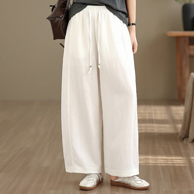 Buddha Stones Summer Casual Drawstring Solid Cropped Pants Women's Wide Leg Pants With Pockets - image 4