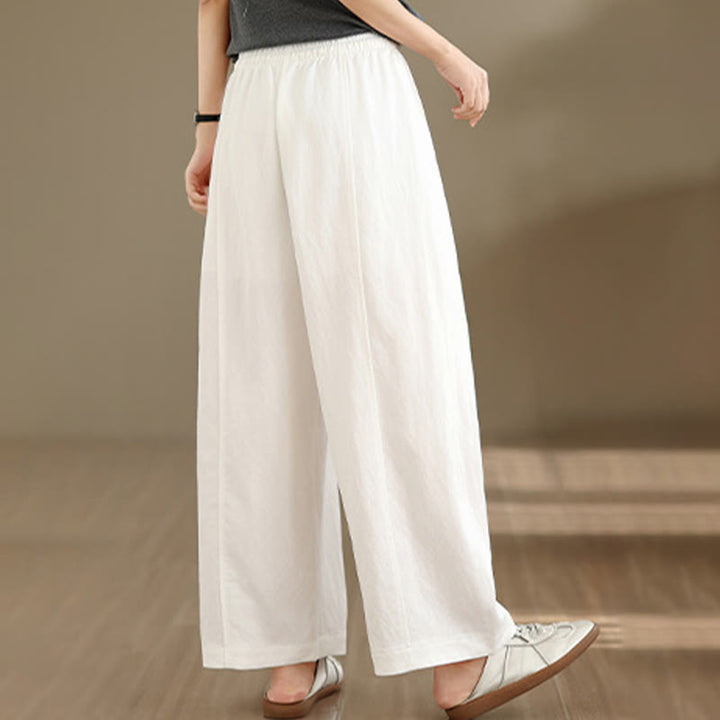 Buddha Stones Summer Casual Drawstring Solid Cropped Pants Women's Wide Leg Pants With Pockets - image 3