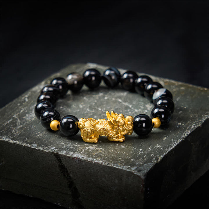 Buddha Stones PiXiu Brown Striped Agate Wealth Bracelet - Brown Striped Agate(Grounding ♥ Protection) - image 0