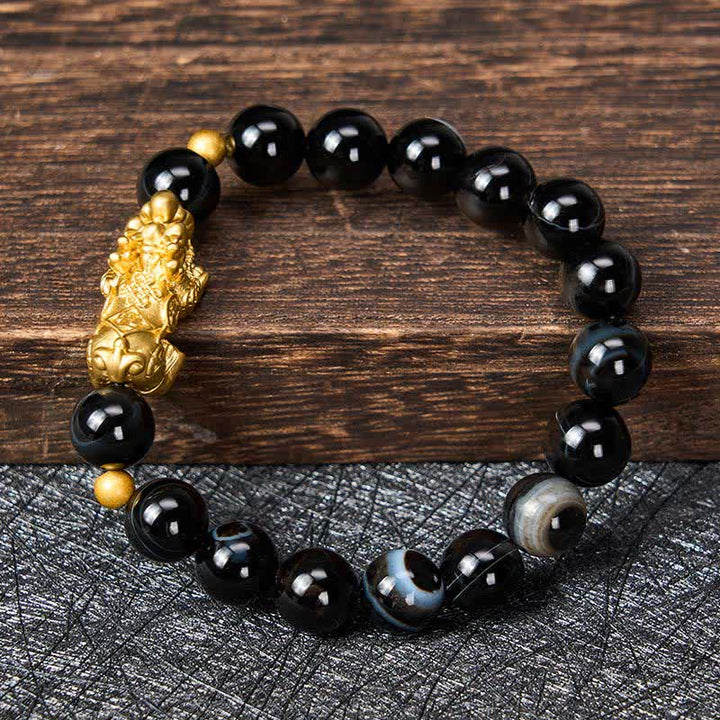 Buddha Stones PiXiu Brown Striped Agate Wealth Bracelet - image 1