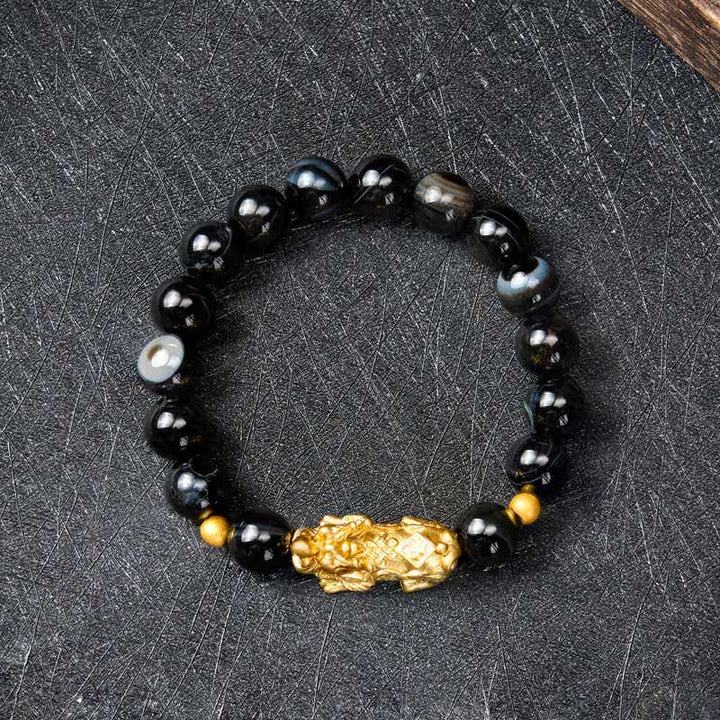 Buddha Stones PiXiu Brown Striped Agate Wealth Bracelet - image 2