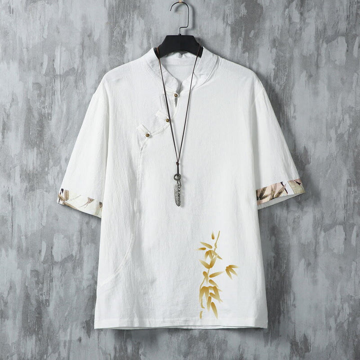 Buddha Stones Summer Tang Style Casual Frog Button Bamboo Men's Short Sleeve Shirts - White - US/UK/AU46，EU56 (5XL) - image 2