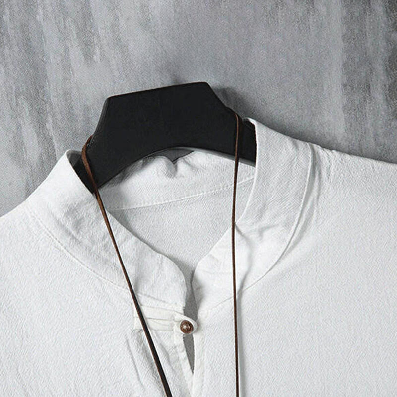 Buddha Stones Summer Tang Style Casual Frog Button Bamboo Men's Short Sleeve Shirts - image 4