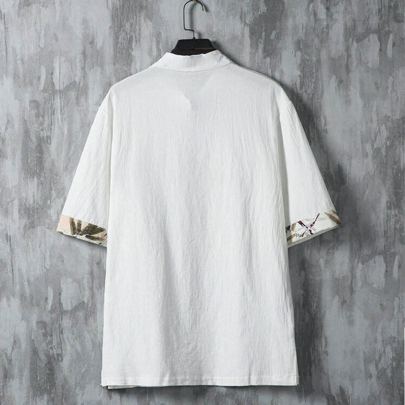 Buddha Stones Summer Tang Style Casual Frog Button Bamboo Men's Short Sleeve Shirts - image 3