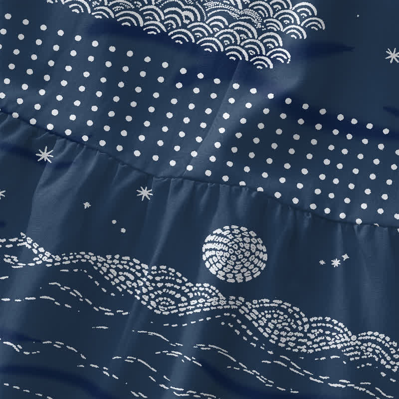 Buddha Stones Summer Casual Celestial Geometric Waves Pattern Women's Summer Sleeveless Midi Dress With Pockets - image 1