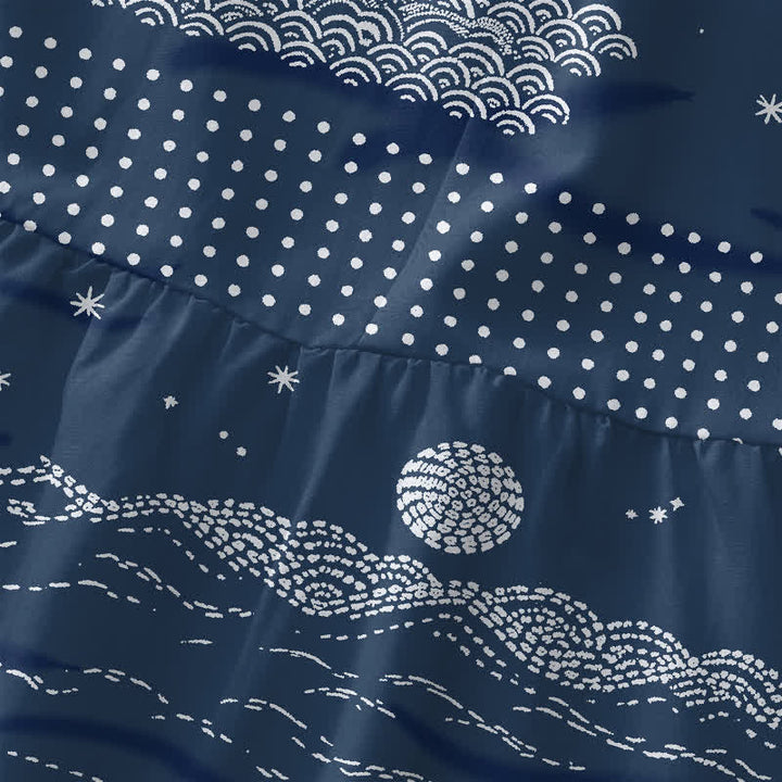 Buddha Stones Summer Casual Celestial Geometric Waves Pattern Women's Summer Sleeveless Midi Dress With Pockets - image 1