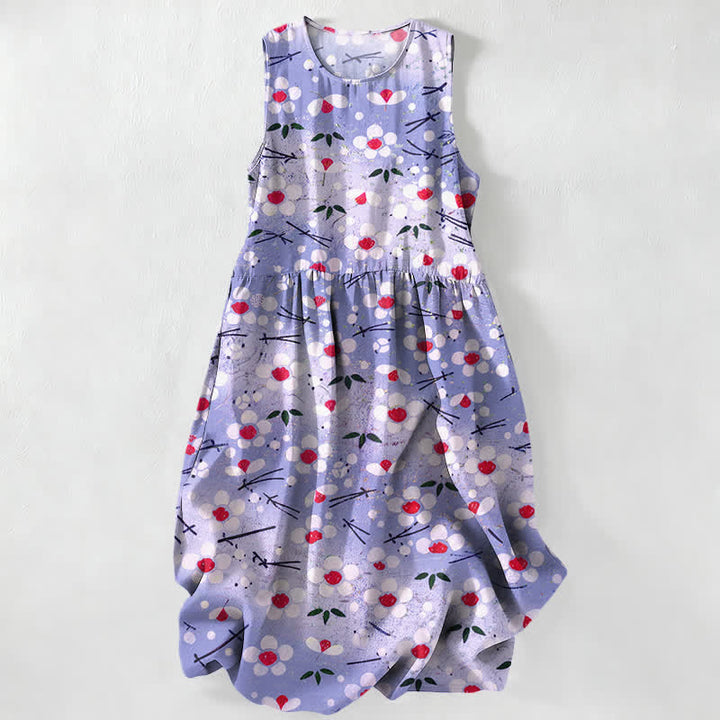 Buddha Stones Summer Casual Wildflower Berry Branch Pattern Women's Summer Sleeveless Midi Dress With Pockets - Lavender - US16，UK/AU20，EU48 (3XL) - image 5