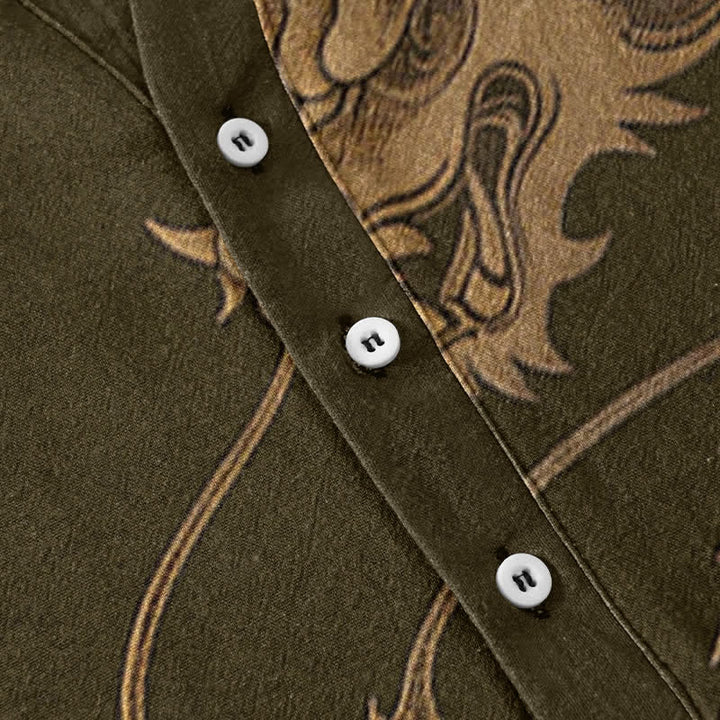 Buddha Stones Cotton Golden Dragon Pattern Men's Short Sleeve Half Button Shirt - image 3