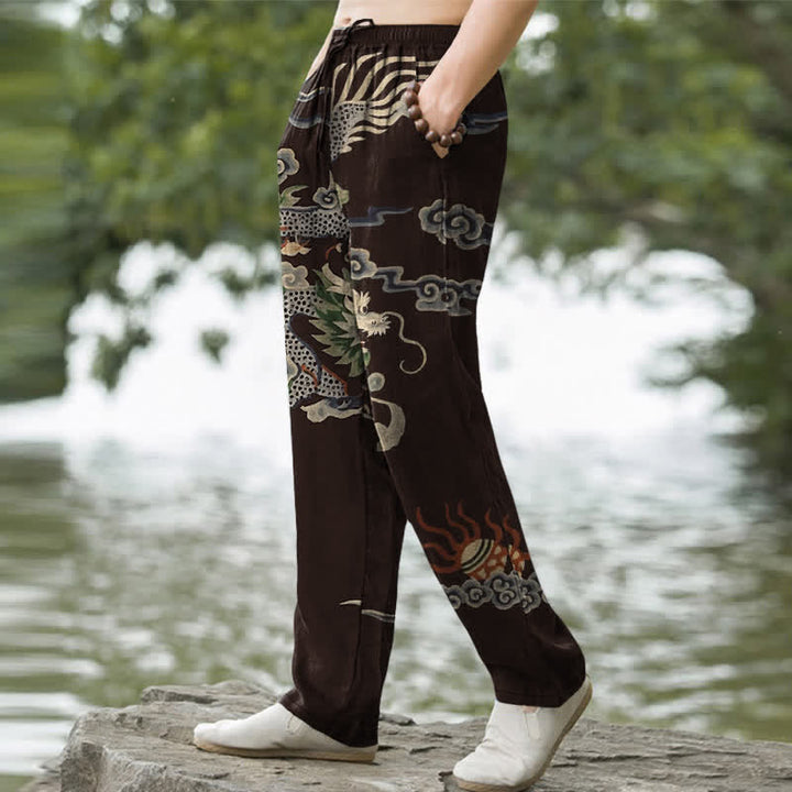 Buddha Stones Cotton Dragon Cloud Pattern Men's Tapered Pants With Pockets - image 1