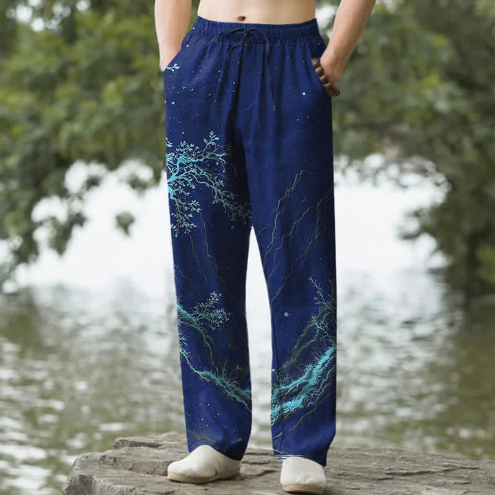 Buddha Stones Cotton Branch Pattern Men's Tapered Pants With Pockets - Navy - US/UK/AU50，EU60 (5XL) - image 4