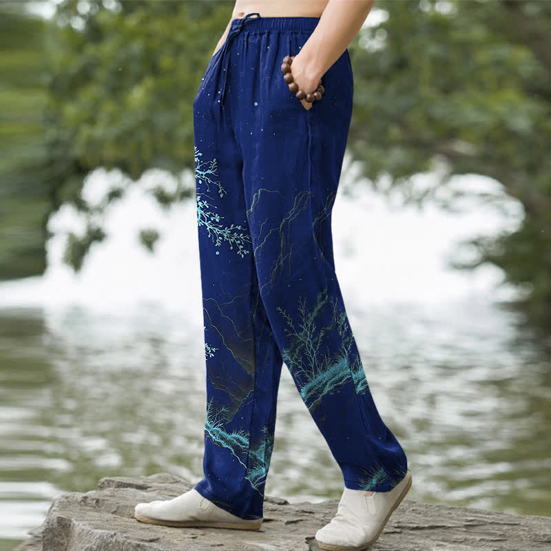 Buddha Stones Cotton Branch Pattern Men's Tapered Pants With Pockets - image 5