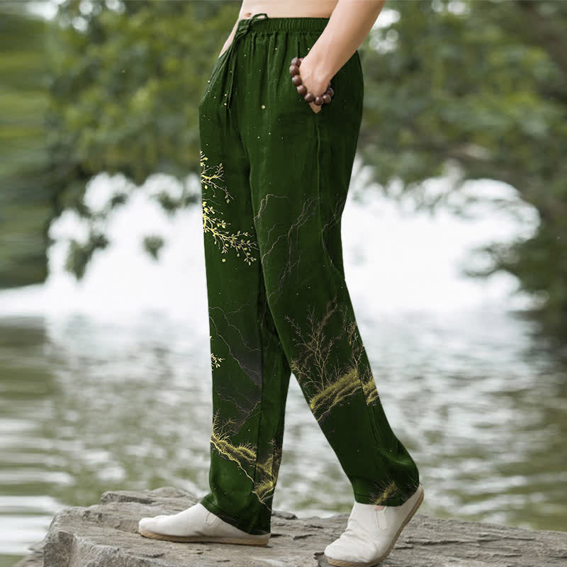 Buddha Stones Cotton Branch Pattern Men's Tapered Pants With Pockets - image 7