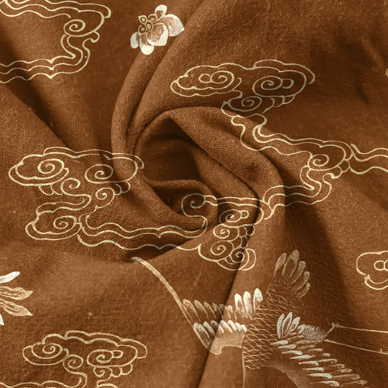 Buddha Stones Cotton Crane Cloud Floral Pattern Men's Tapered Pants With Pockets - image 3