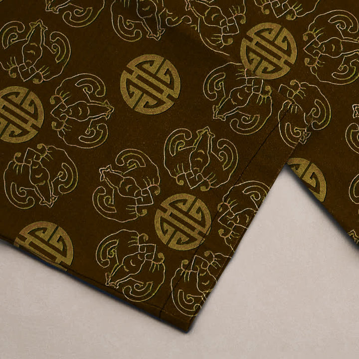 Buddha Stones Cotton Auspicious Round Badge Floral Pattern Men's Tapered Pants With Pockets - image 3