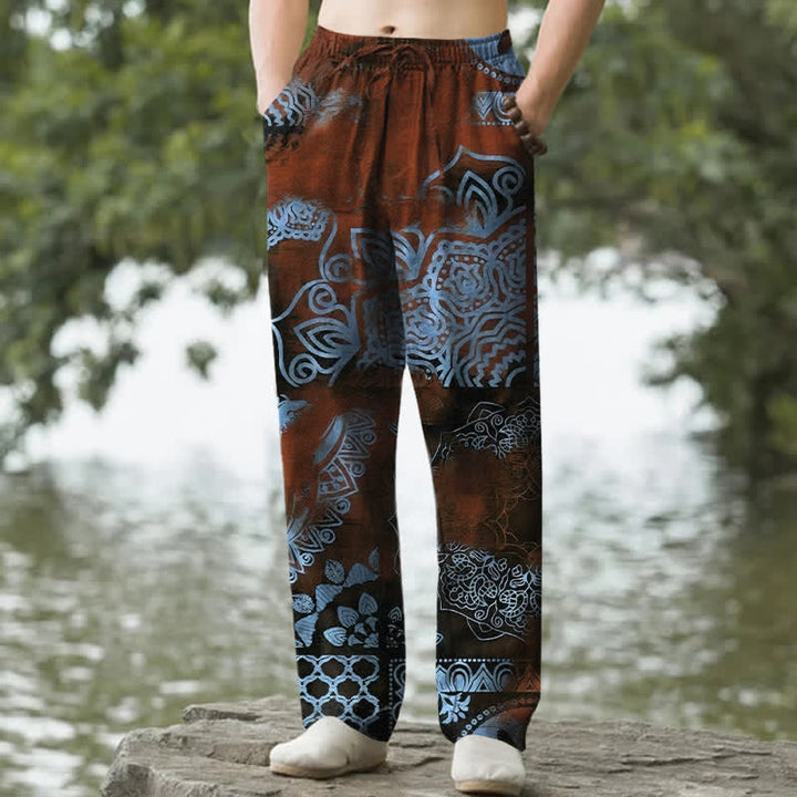 Buddha Stones Cotton Mandala Geometric Pattern Men's Tapered Pants With Pockets - Brown - US/UK/AU50，EU60 (5XL) - image 4