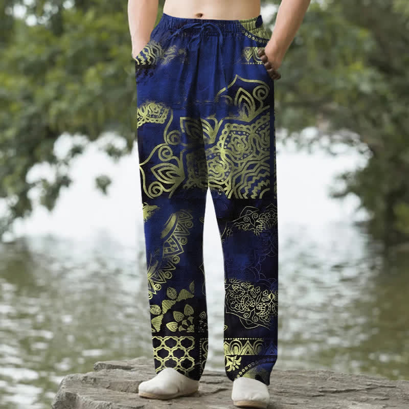 Buddha Stones Cotton Mandala Geometric Pattern Men's Tapered Pants With Pockets - Navy - US/UK/AU50，EU60 (5XL) - image 6