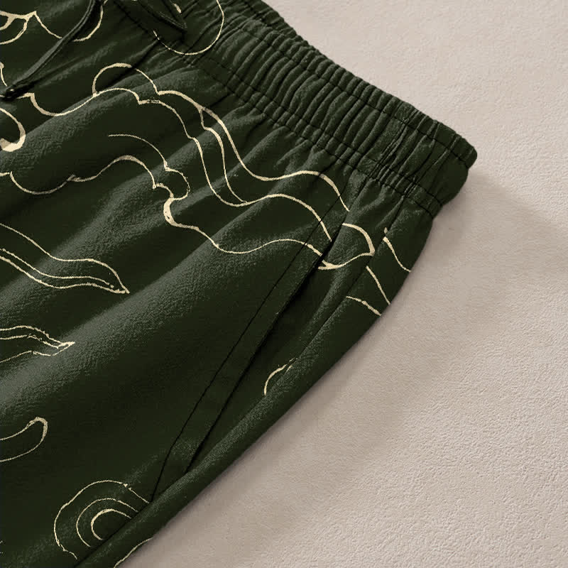 Buddha Stones Cotton Flying Dragon Chasing The Sun Pattern Men's Tapered Pants With Pockets - image 2
