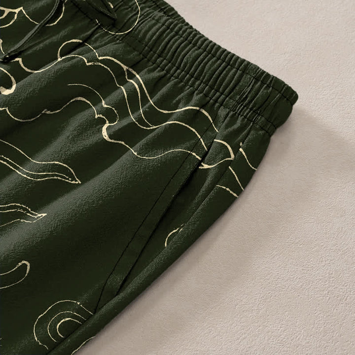 Buddha Stones Cotton Flying Dragon Chasing The Sun Pattern Men's Tapered Pants With Pockets - image 2
