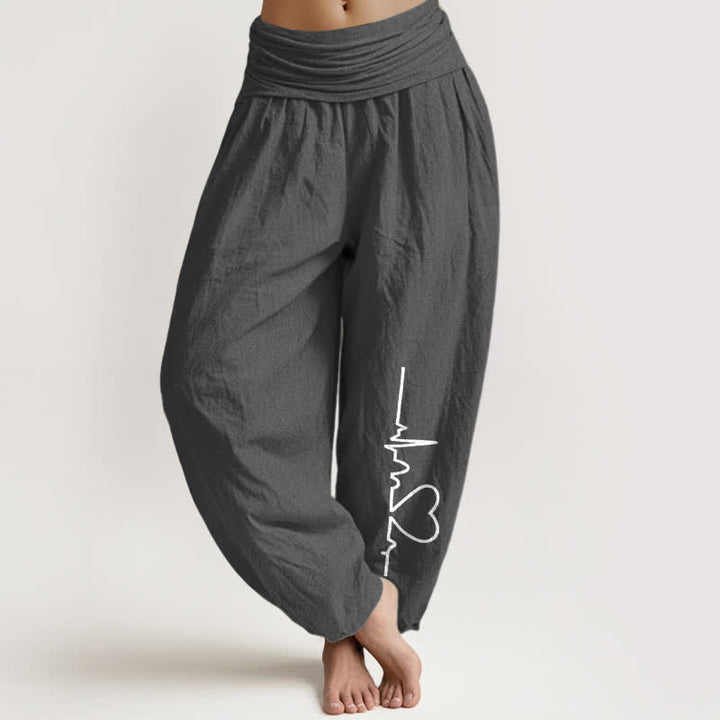 Buddha Stones Pure Cotton Heartbeat Heart Pattern Women's Elastic Waist Harem Pants - DimGray - US16，UK/AU20，EU48 (3XL) - image 11