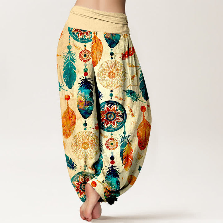 Buddha Stones Pure Cotton Dreamcatcher Feather Pattern Women's Elastic Waist Harem Pants - image 2