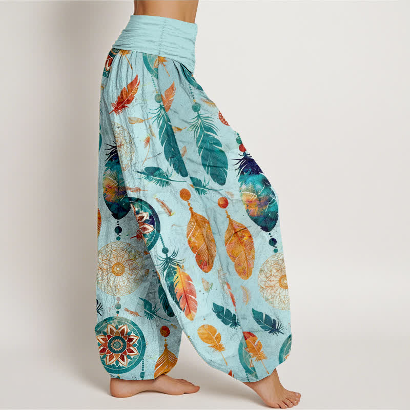 Buddha Stones Pure Cotton Dreamcatcher Feather Pattern Women's Elastic Waist Harem Pants - image 6