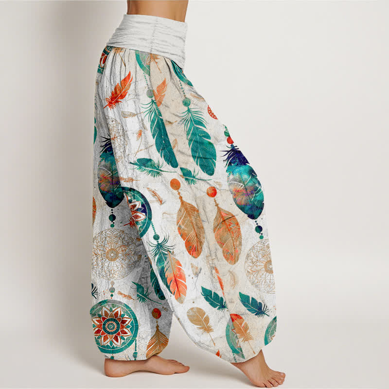 Buddha Stones Pure Cotton Dreamcatcher Feather Pattern Women's Elastic Waist Harem Pants - image 9