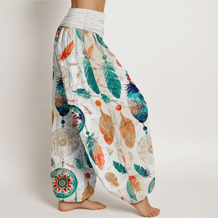 Buddha Stones Pure Cotton Dreamcatcher Feather Pattern Women's Elastic Waist Harem Pants - image 9