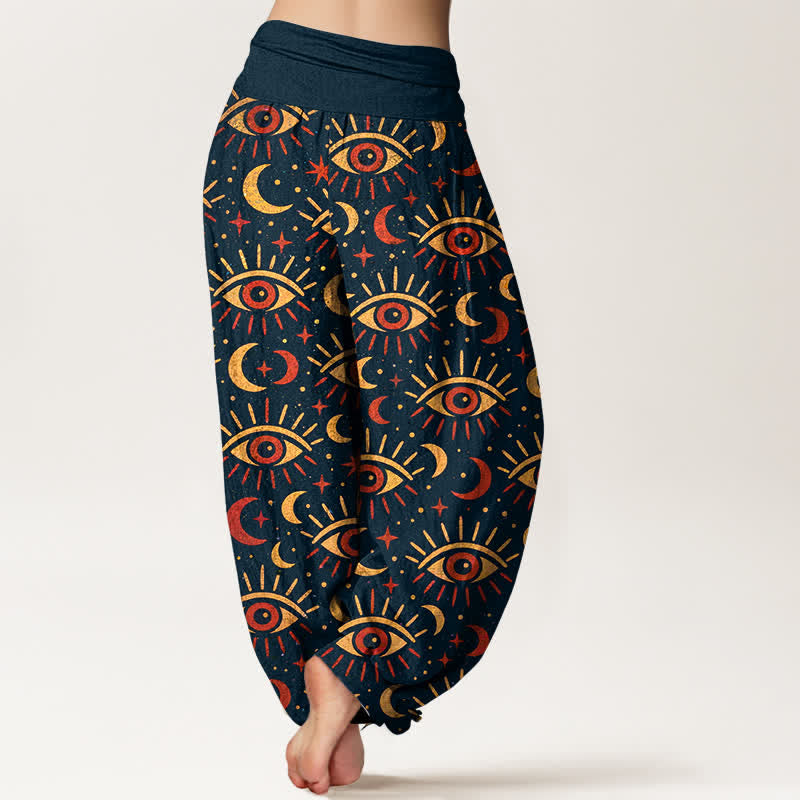 Buddha Stones Cotton Mystic Eye Moon Pattern Women's Elastic Waist Harem Pants - image 7