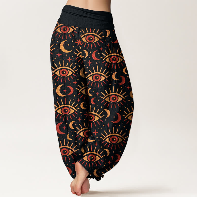 Buddha Stones Cotton Mystic Eye Moon Pattern Women's Elastic Waist Harem Pants - image 10