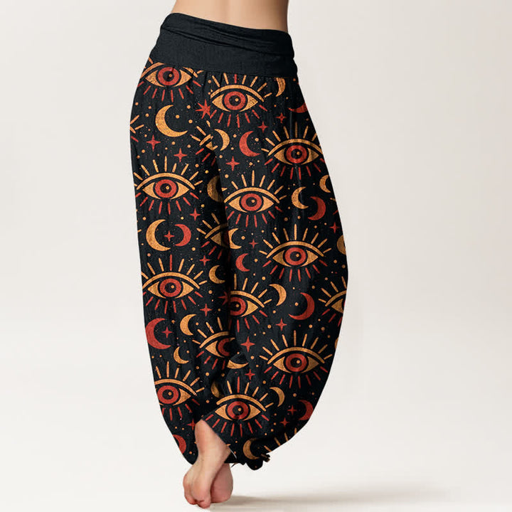 Buddha Stones Cotton Mystic Eye Moon Pattern Women's Elastic Waist Harem Pants - image 10