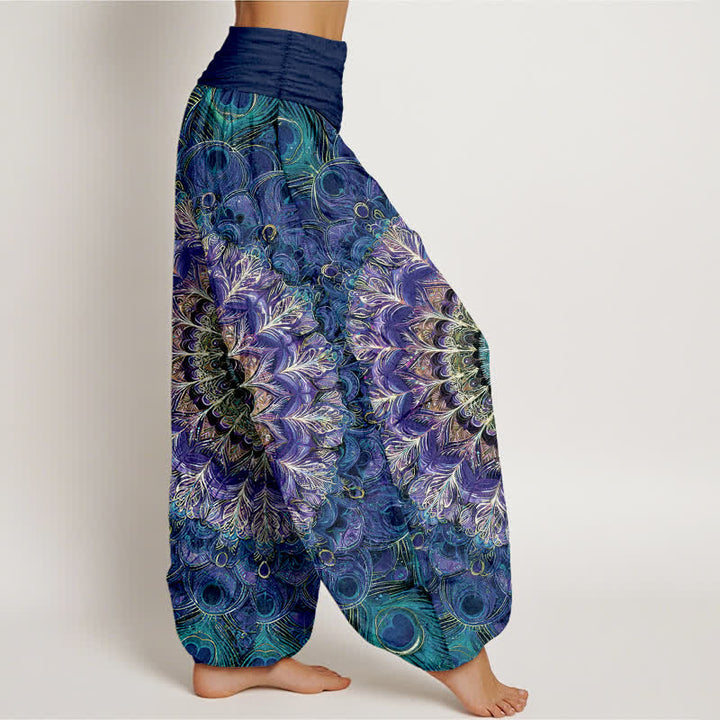 Buddha Stones Pure Cotton Mandala Feather Pattern Women's Elastic Waist Harem Pants - image 6