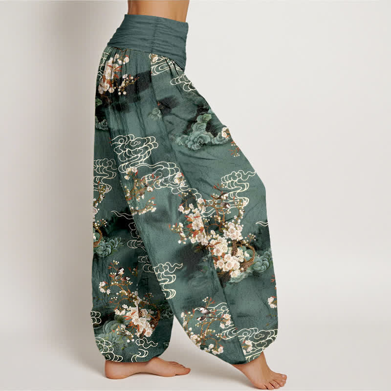 Buddha Stones Pure Cotton Floral Cloud Pattern Women's Elastic Waist Harem Pants - image 1