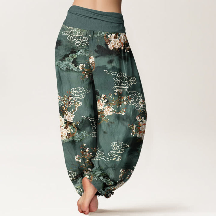 Buddha Stones Pure Cotton Floral Cloud Pattern Women's Elastic Waist Harem Pants - image 2