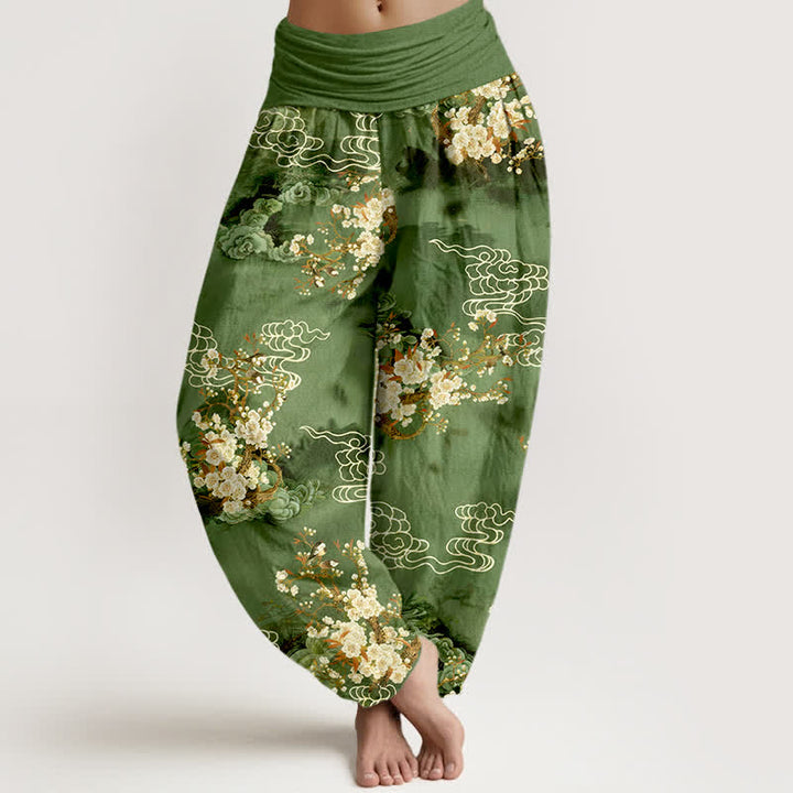 Buddha Stones Pure Cotton Floral Cloud Pattern Women's Elastic Waist Harem Pants - ForestGreen - US16，UK/AU20，EU48 (3XL) - image 5
