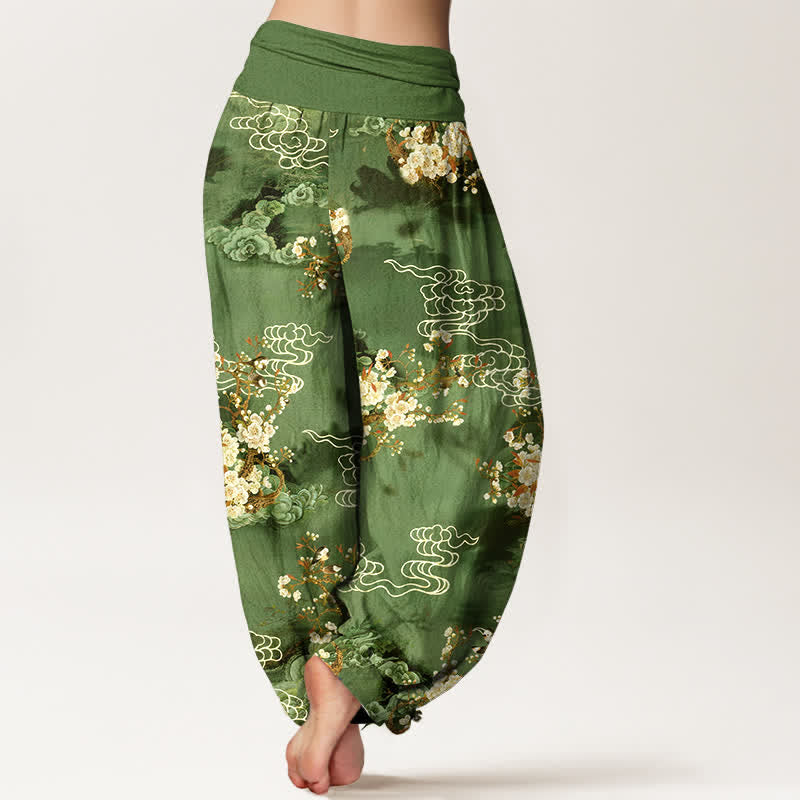 Buddha Stones Pure Cotton Floral Cloud Pattern Women's Elastic Waist Harem Pants - image 7