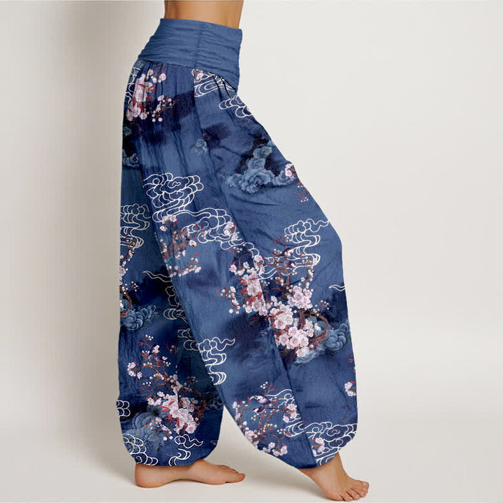 Buddha Stones Pure Cotton Floral Cloud Pattern Women's Elastic Waist Harem Pants - image 9