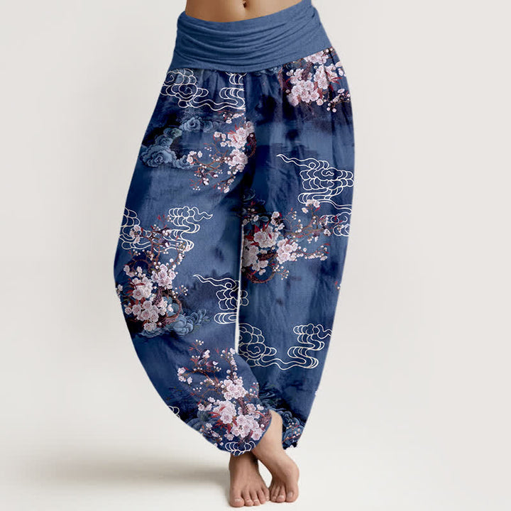 Buddha Stones Pure Cotton Floral Cloud Pattern Women's Elastic Waist Harem Pants - Navy - US16，UK/AU20，EU48 (3XL) - image 8