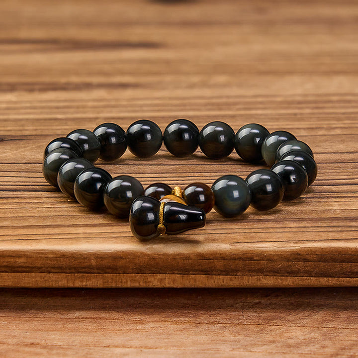 Buddha Stones Rainbow Obsidian Gourd Protection Vintage Chinese Bracelet - image 11