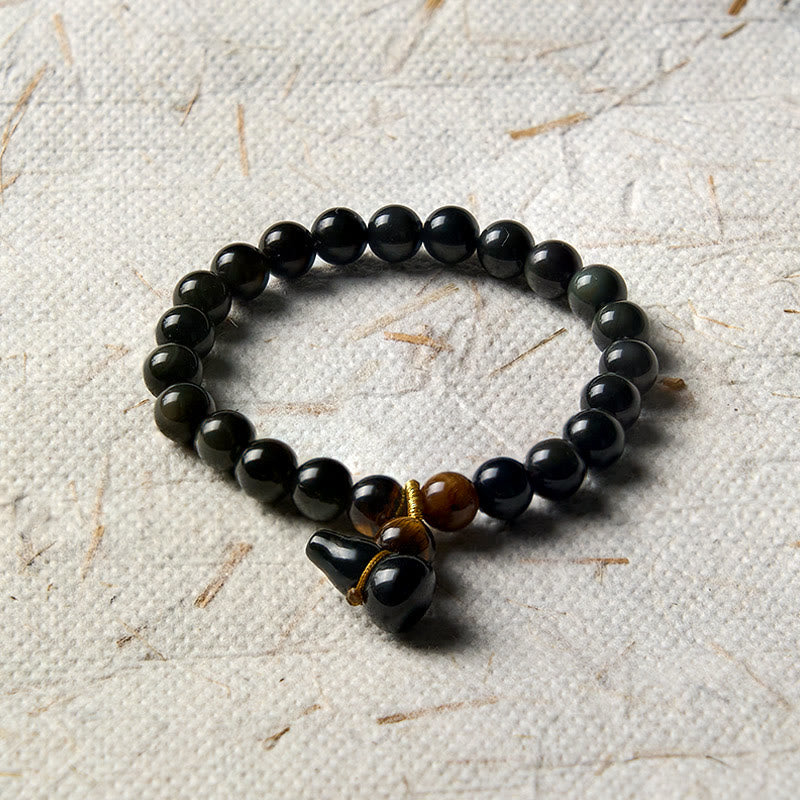 Buddha Stones Rainbow Obsidian Gourd Protection Vintage Chinese Bracelet - image 3