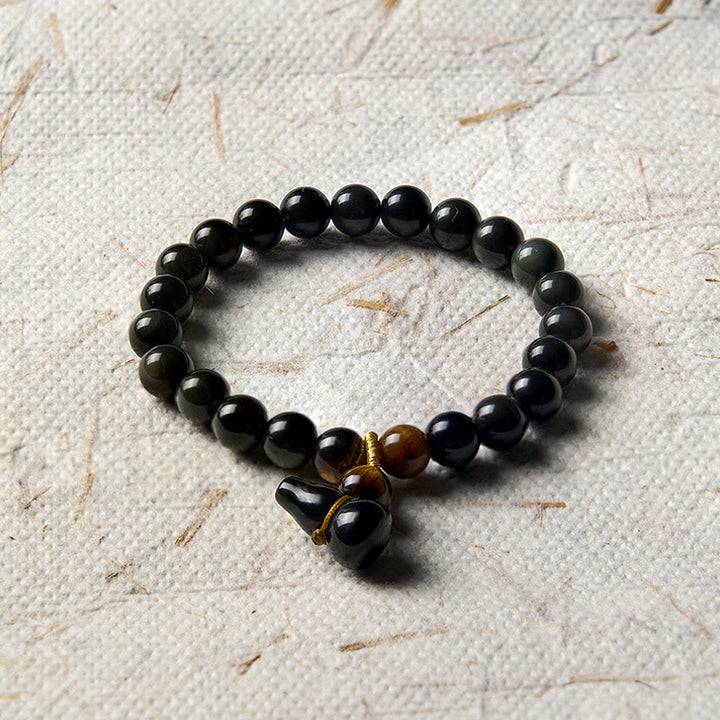Buddha Stones Rainbow Obsidian Gourd Protection Vintage Chinese Bracelet - image 3