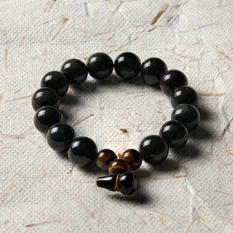 Buddha Stones Rainbow Obsidian Gourd Protection Vintage Chinese Bracelet - image 25
