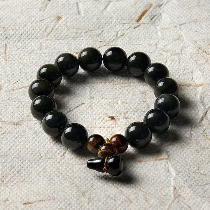 Buddha Stones Rainbow Obsidian Gourd Protection Vintage Chinese Bracelet - image 25