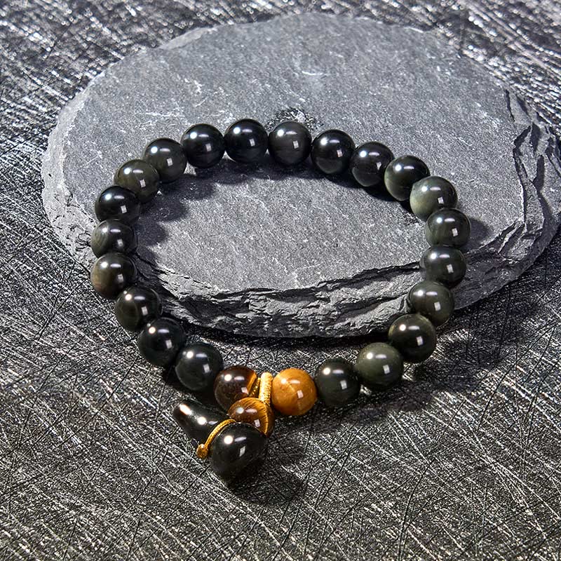 Buddha Stones Rainbow Obsidian Gourd Protection Vintage Chinese Bracelet - image 7