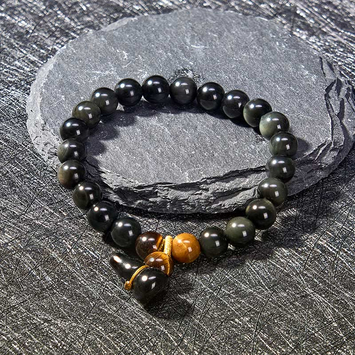 Buddha Stones Rainbow Obsidian Gourd Protection Vintage Chinese Bracelet - image 7
