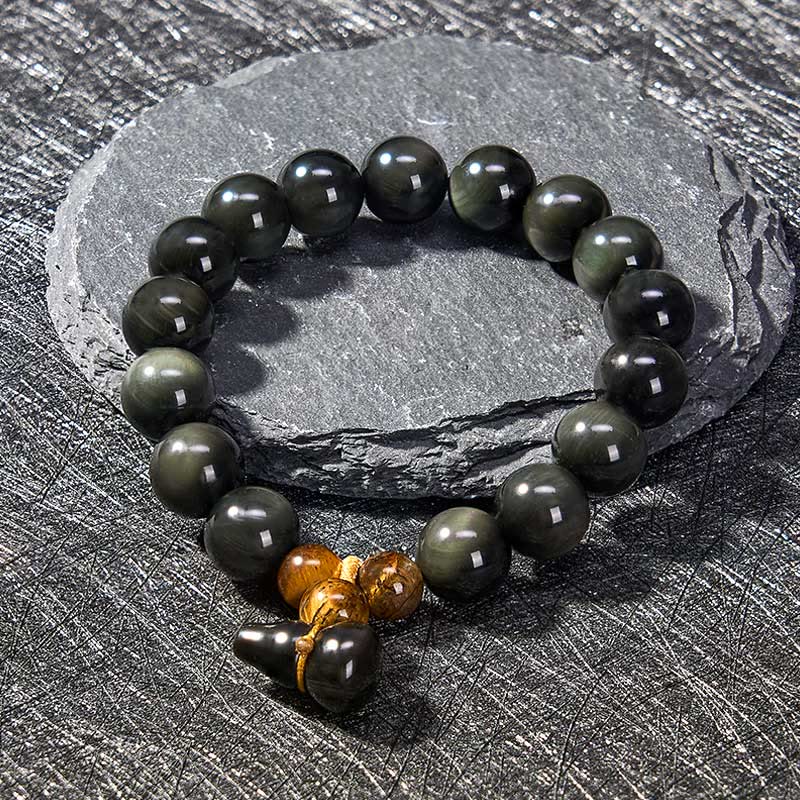 Buddha Stones Rainbow Obsidian Gourd Protection Vintage Chinese Bracelet - image 18